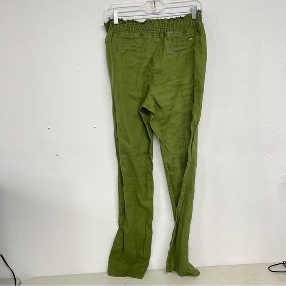Guess Green Linen Drawstring Casual Pants Womens S Straight Leg Pull On Stretch - Picture 8 of 12